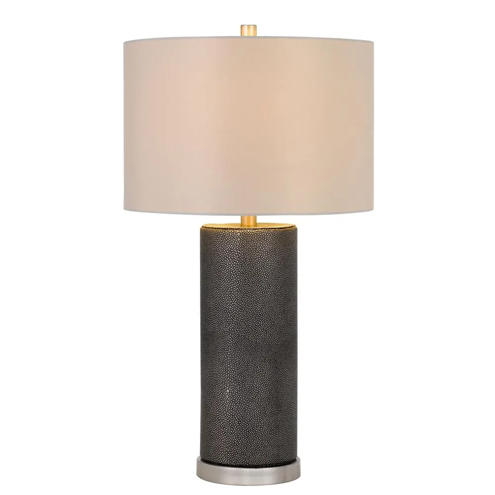 150W 3 Way Graham Ceramic Table Lamp With Hardback Drum Fabric Shade, Black Leathrette By Cal Lighting