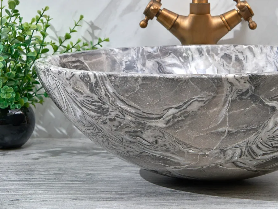 420x420x140mm Round Above Counter Basin Marble Surface Bathroom Stone Antique Vintage Wash Basin