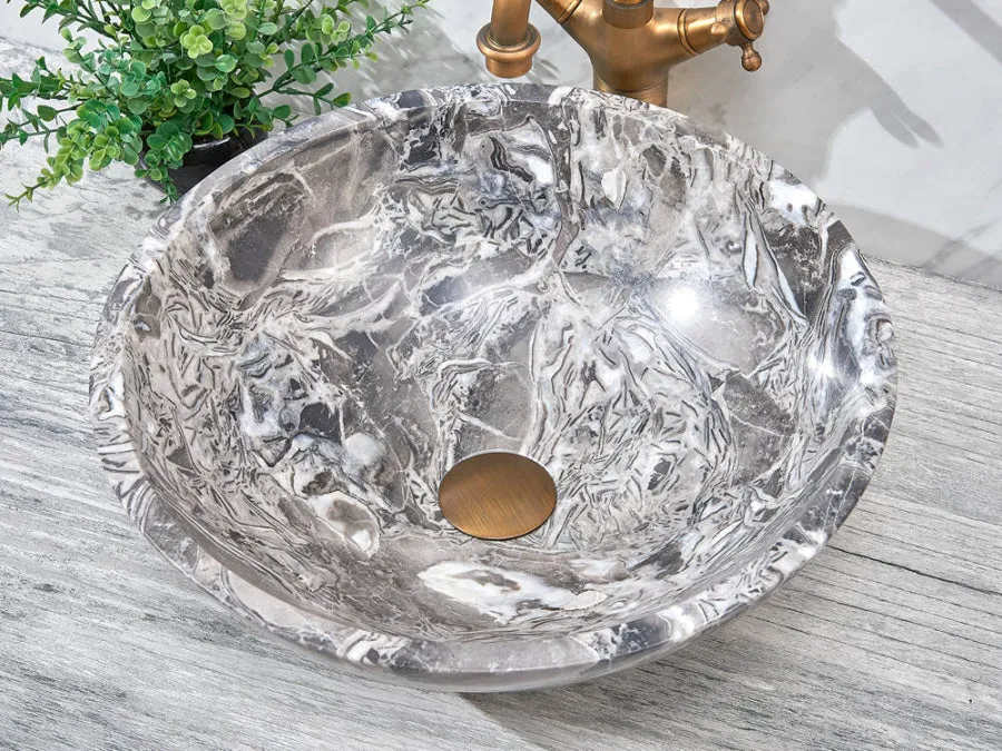 420x420x140mm Round Above Counter Basin Marble Surface Bathroom Stone Antique Vintage Wash Basin