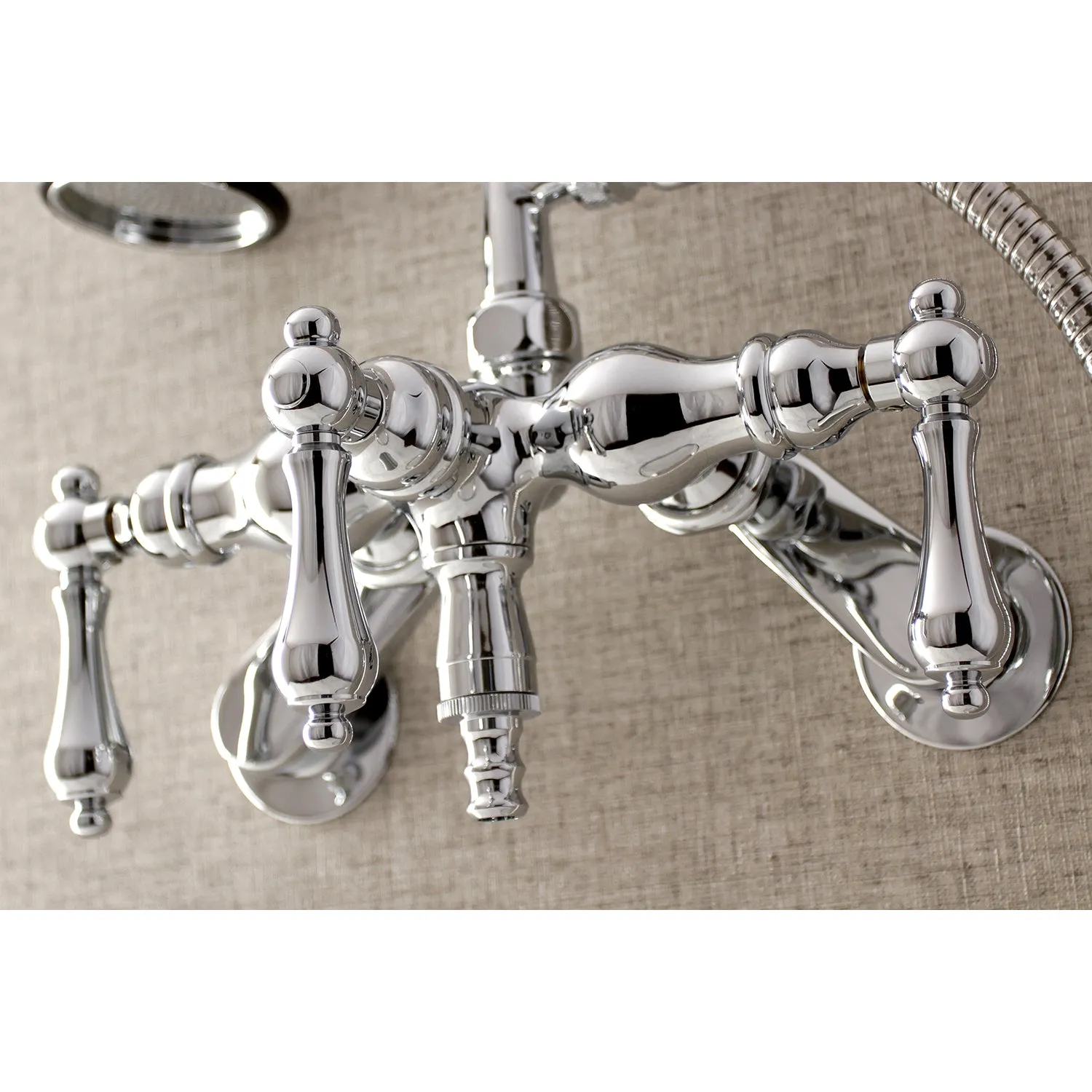 Aqua Vintage 3-3/8 Inch Adjustable Wall Mount Clawfoot Tub Faucet with Hand Shower