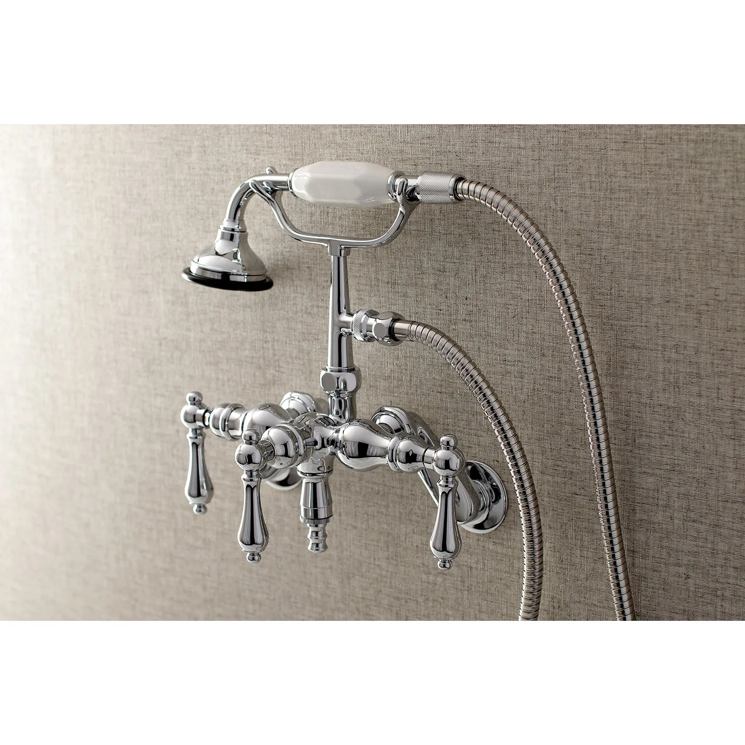 Aqua Vintage 3-3/8 Inch Adjustable Wall Mount Clawfoot Tub Faucet with Hand Shower