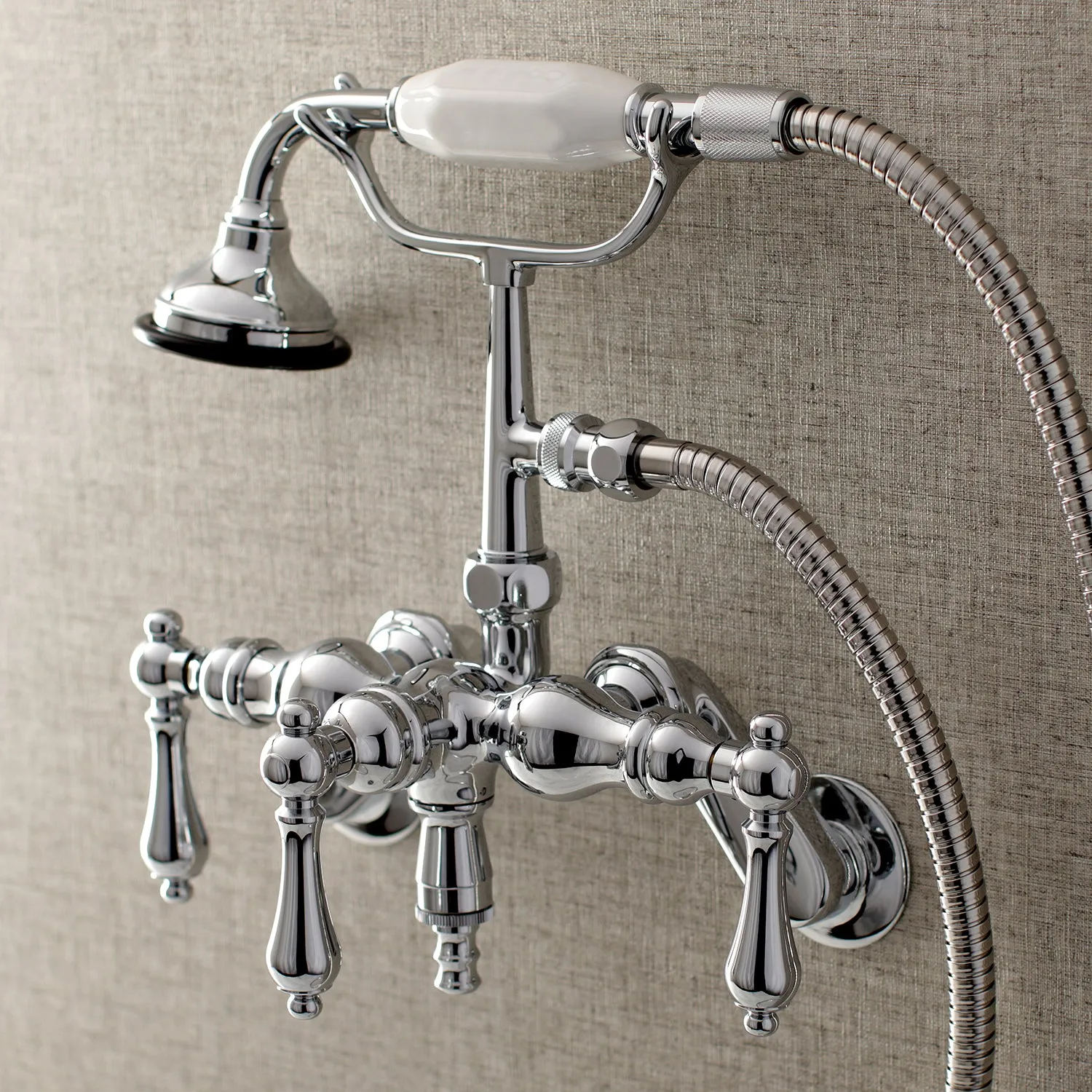 Aqua Vintage 3-3/8 Inch Adjustable Wall Mount Clawfoot Tub Faucet with Hand Shower