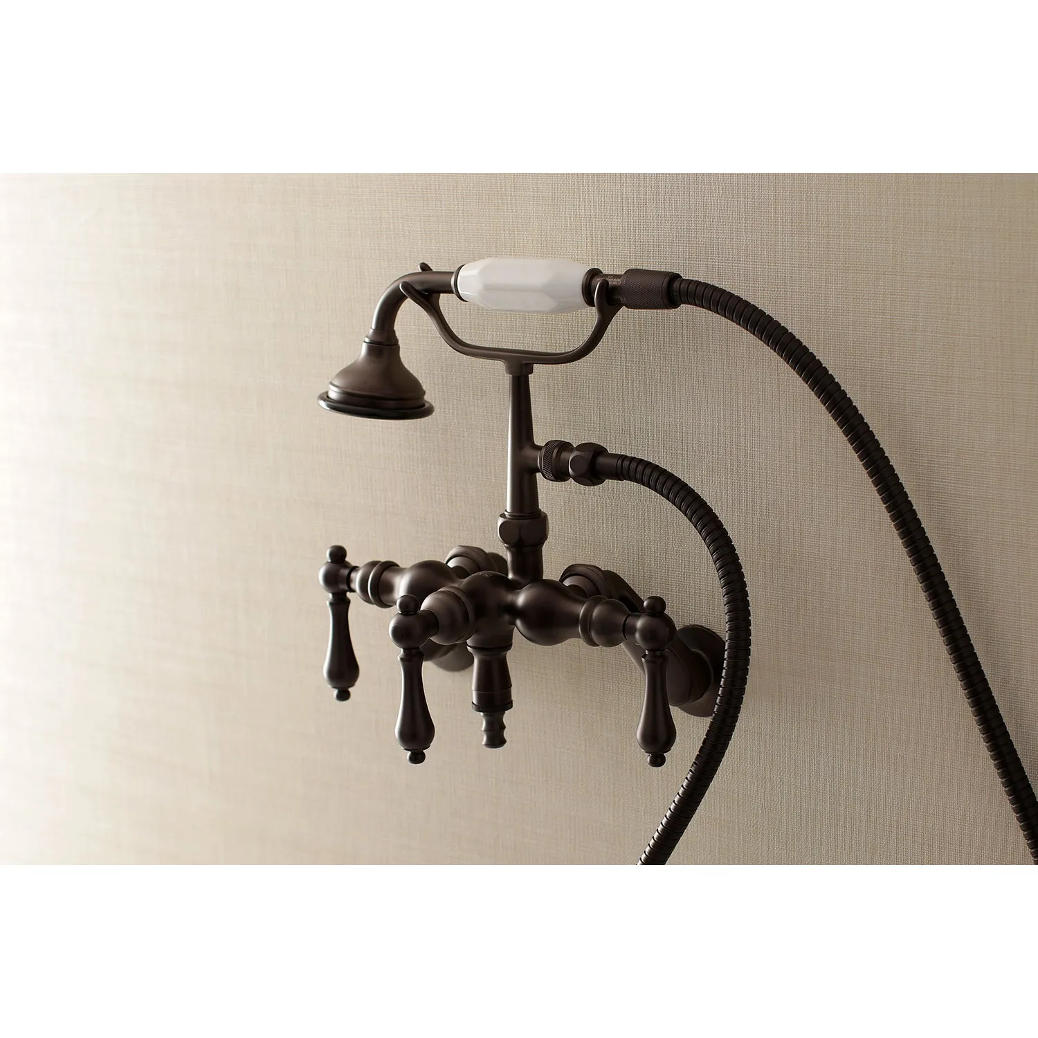 Aqua Vintage 3-3/8 Inch Adjustable Wall Mount Clawfoot Tub Faucet with Hand Shower