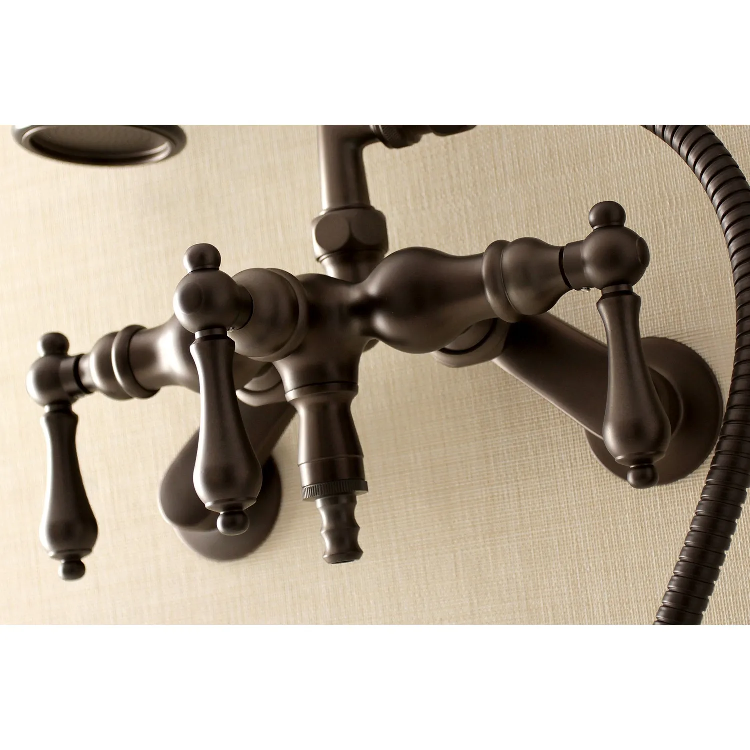 Aqua Vintage 3-3/8 Inch Adjustable Wall Mount Clawfoot Tub Faucet with Hand Shower