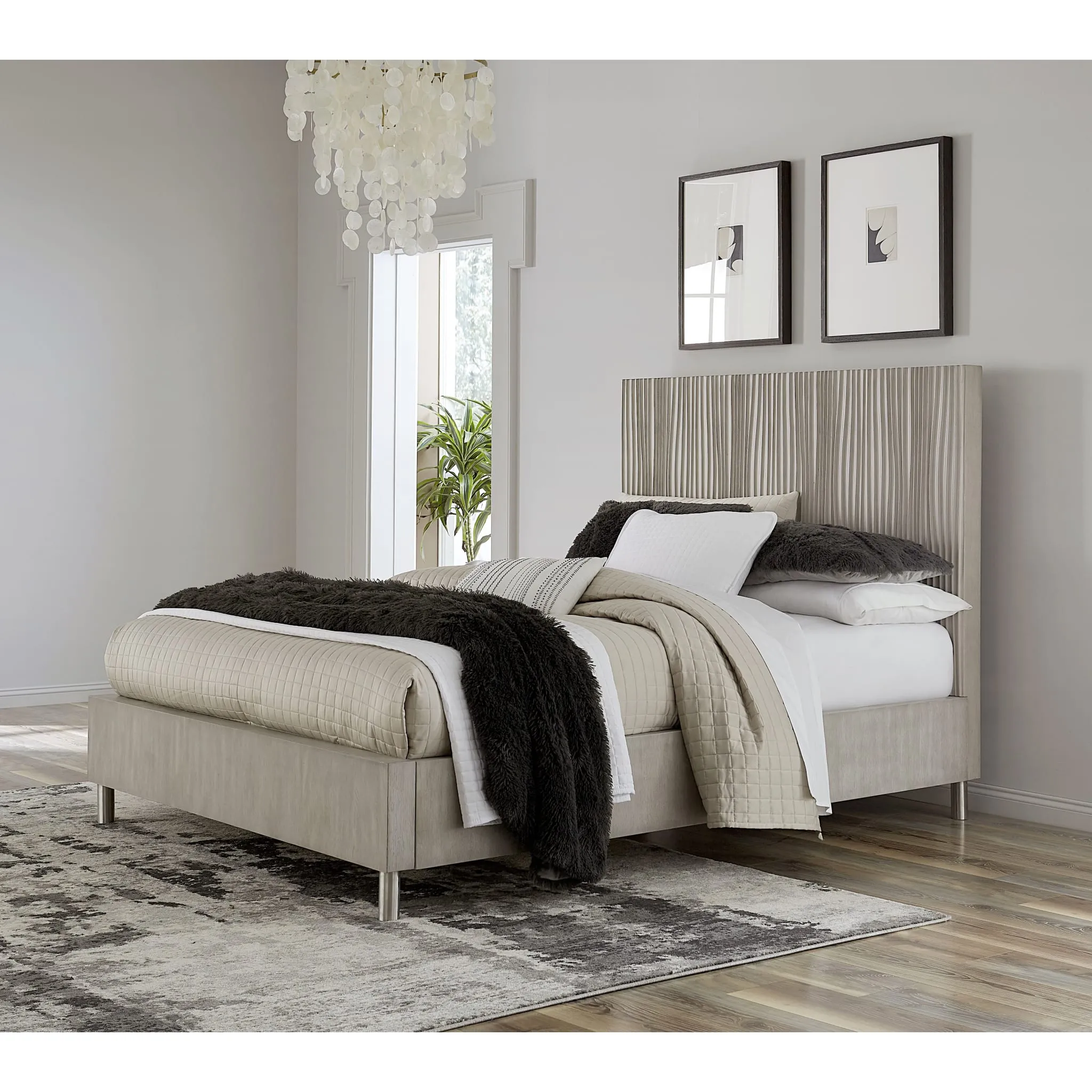 Argento Wave-Patterned Bed in Misty Grey