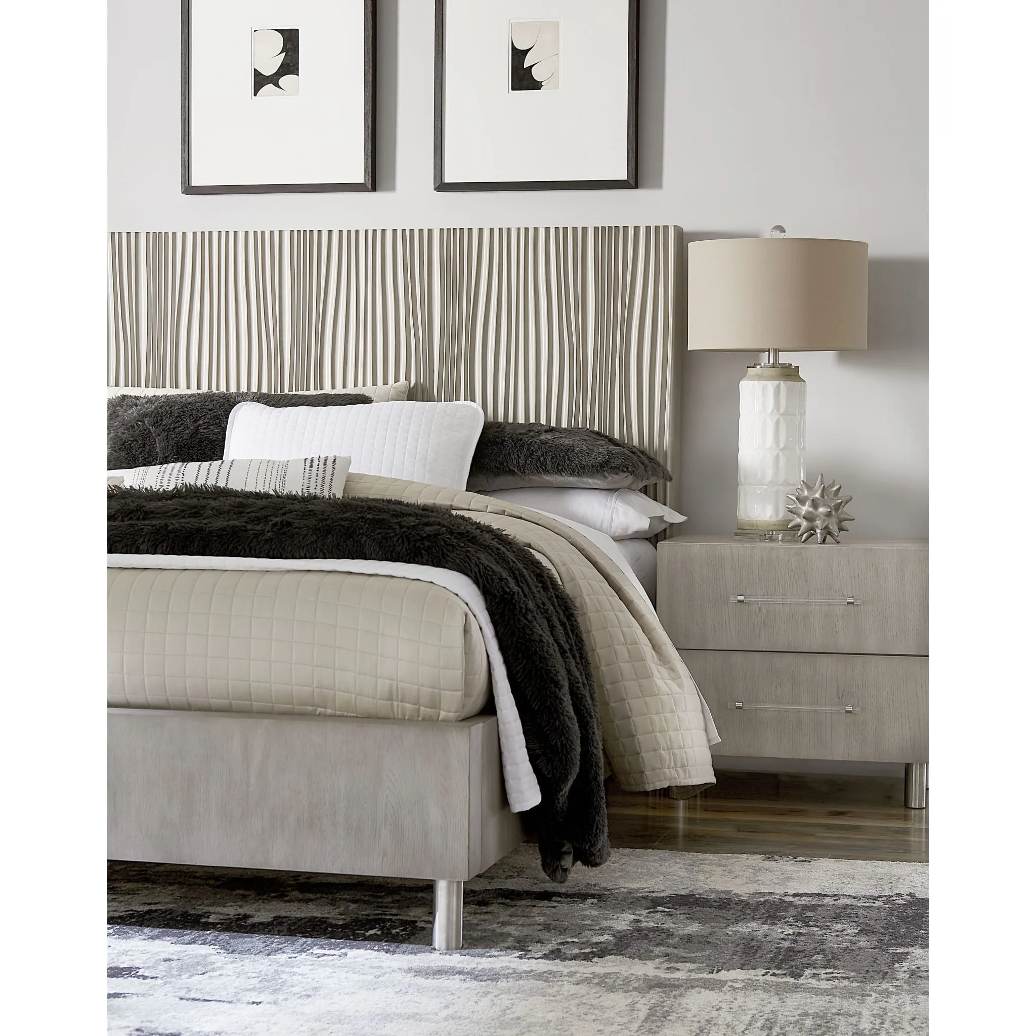 Argento Wave-Patterned Bed in Misty Grey