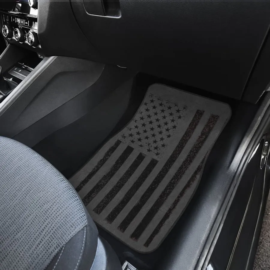 Black US Flag Car Floor Mats 2pcs| American Flag Car Mat Set