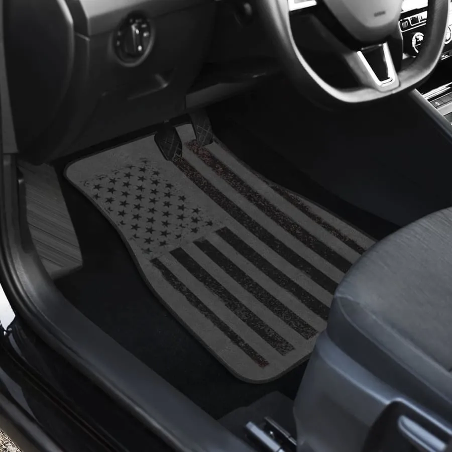 Black US Flag Car Floor Mats 2pcs| American Flag Car Mat Set