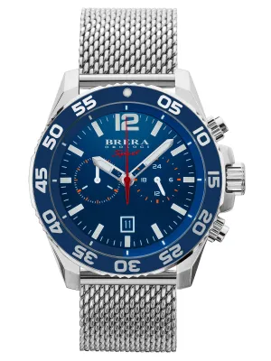 Brera Orologi BRSPMIC4404-SS-MIL Mistral Mens Silver & Blue Chronograph Watch