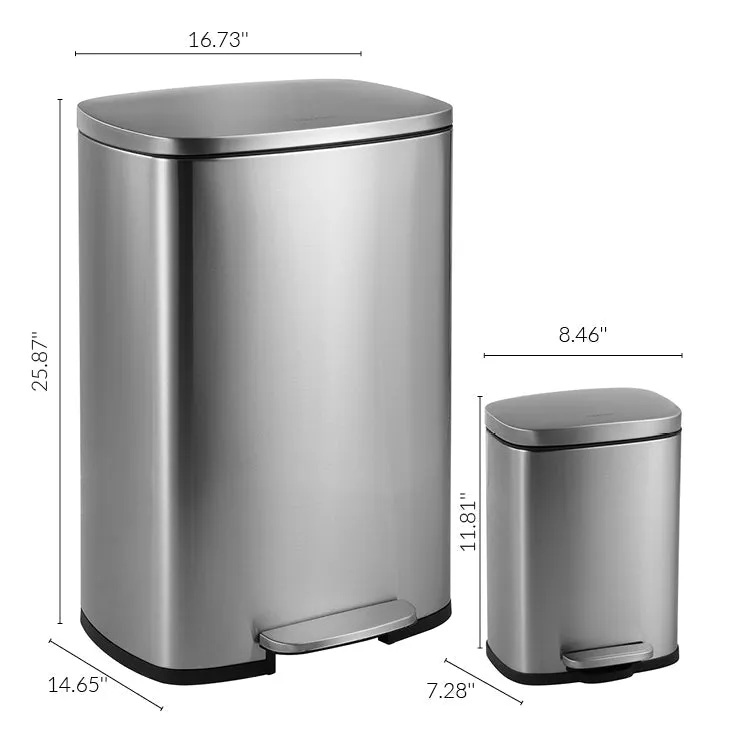 Connor Rectangular 13-Gallon Trash Can with Soft-Close Lid and FREE Mini Trash Can