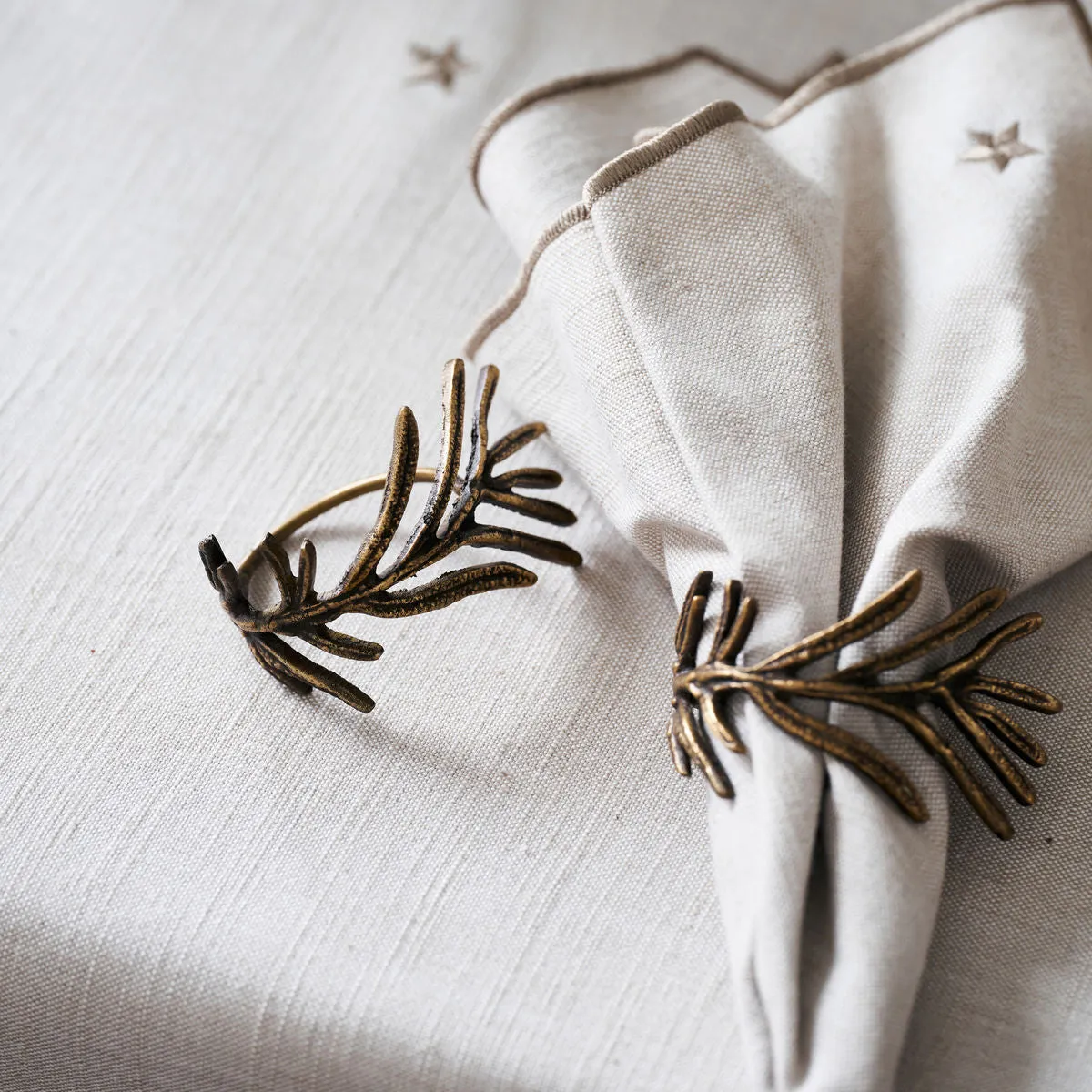 Fir Sprig Napkin Rings - Antique Brass - Set of Four