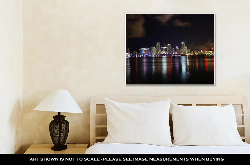 Gallery Wrapped Canvas, Downtown Of Miami Night Skyline Landscape City