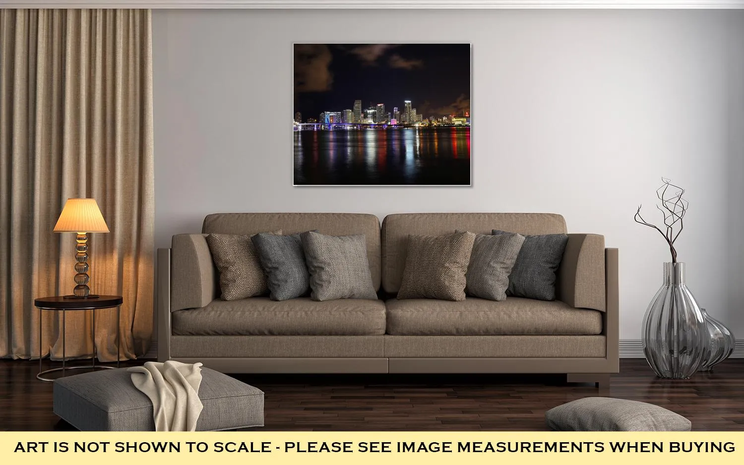 Gallery Wrapped Canvas, Downtown Of Miami Night Skyline Landscape City