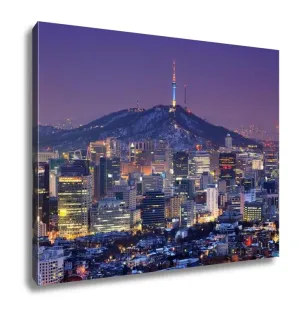 Gallery Wrapped Canvas, Downtown Skyline Of Seoul South Korea With Seoul Tower