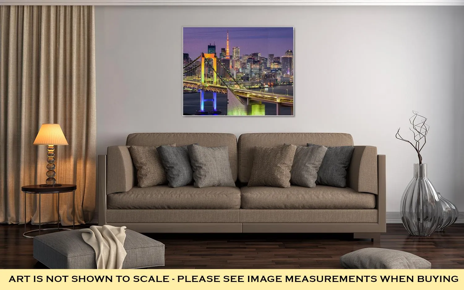 Gallery Wrapped Canvas, Tokyo Japan Cityscape At Rainbow Bridge And Tokyo Tower