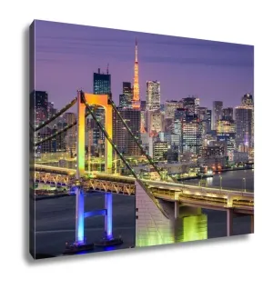 Gallery Wrapped Canvas, Tokyo Japan Cityscape At Rainbow Bridge And Tokyo Tower