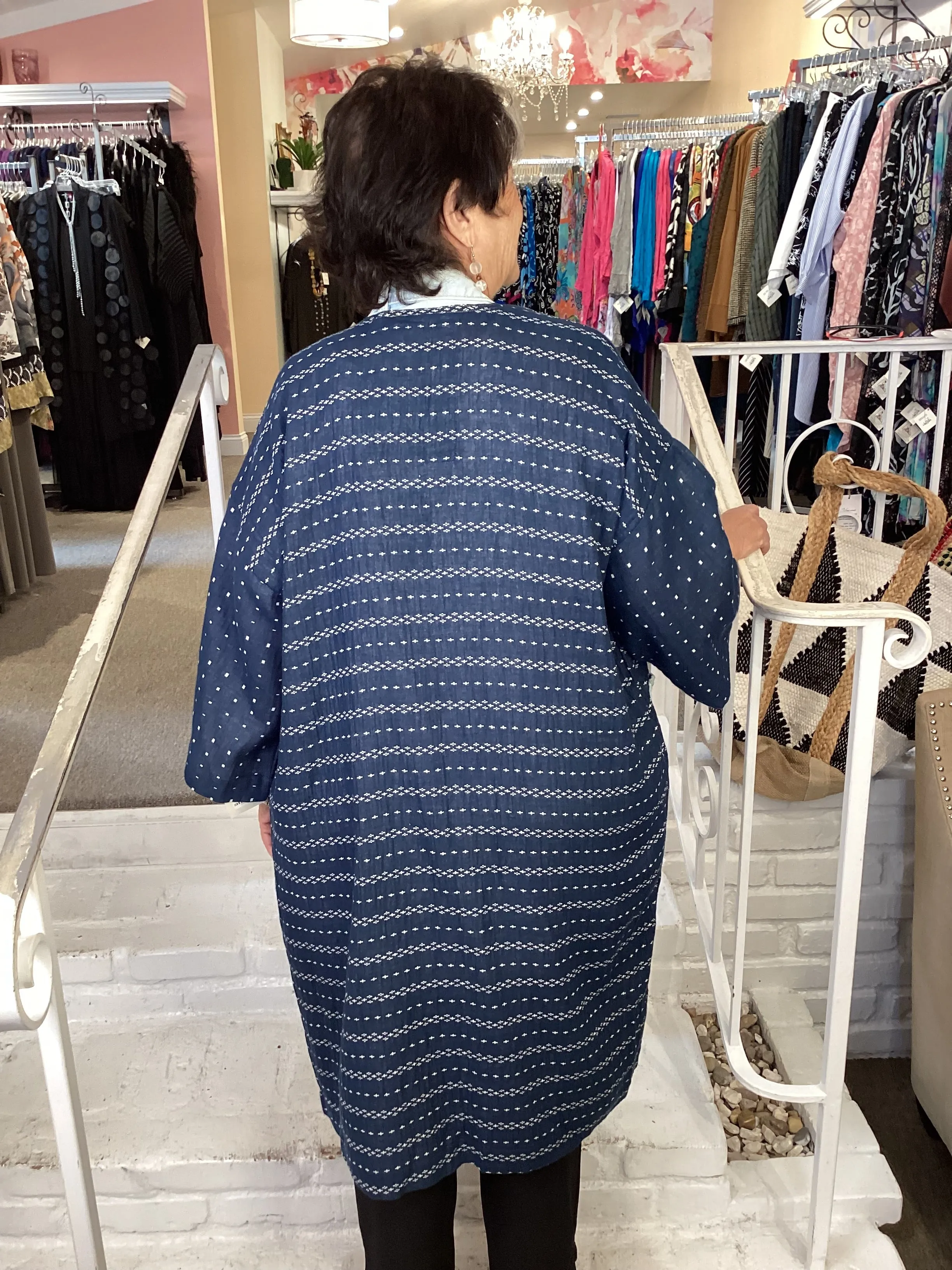 HALLIE CARDIGAN - IKAT NAVY MIX