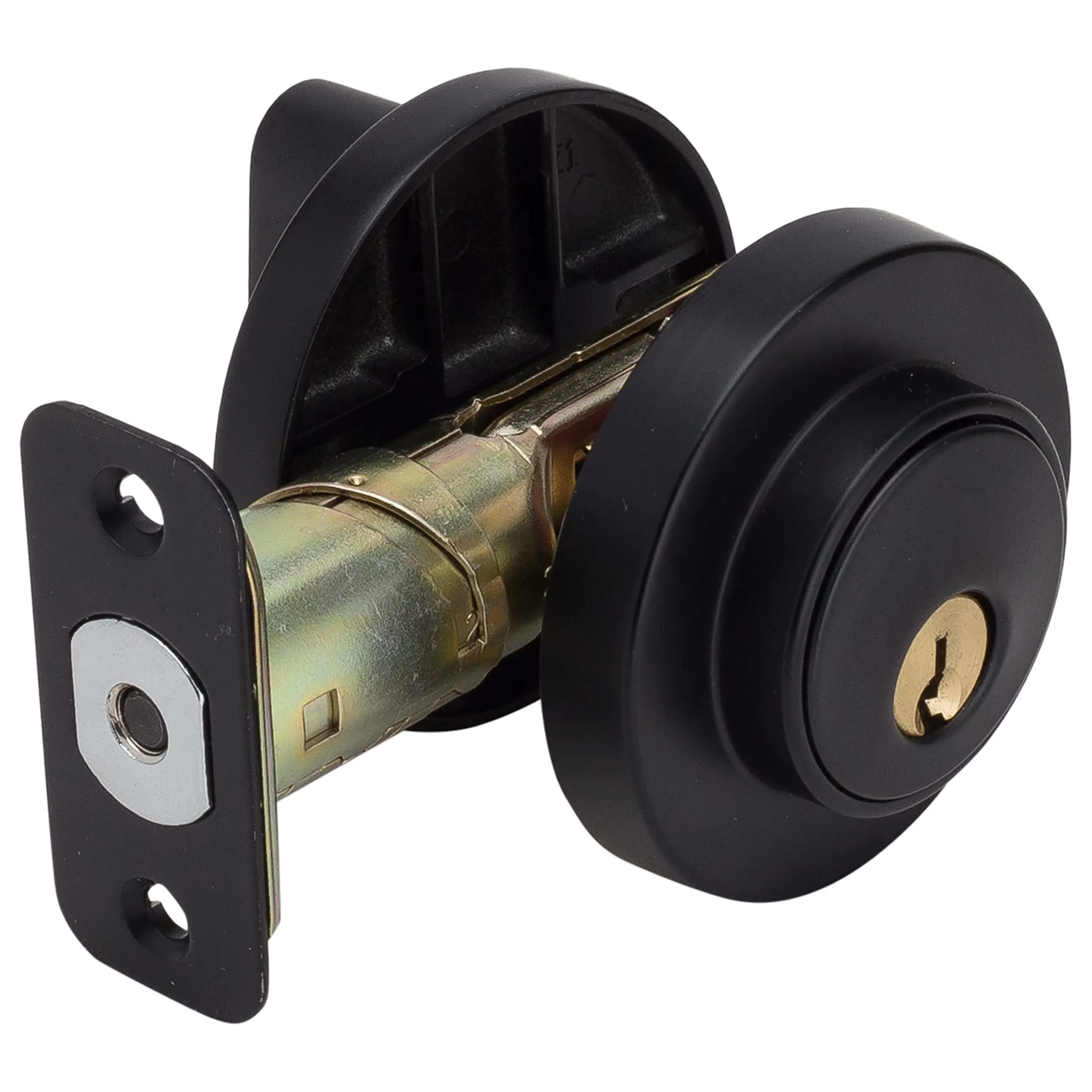 Keyed Single Cylinder Contemporary Deadbolt, Round Escutcheon