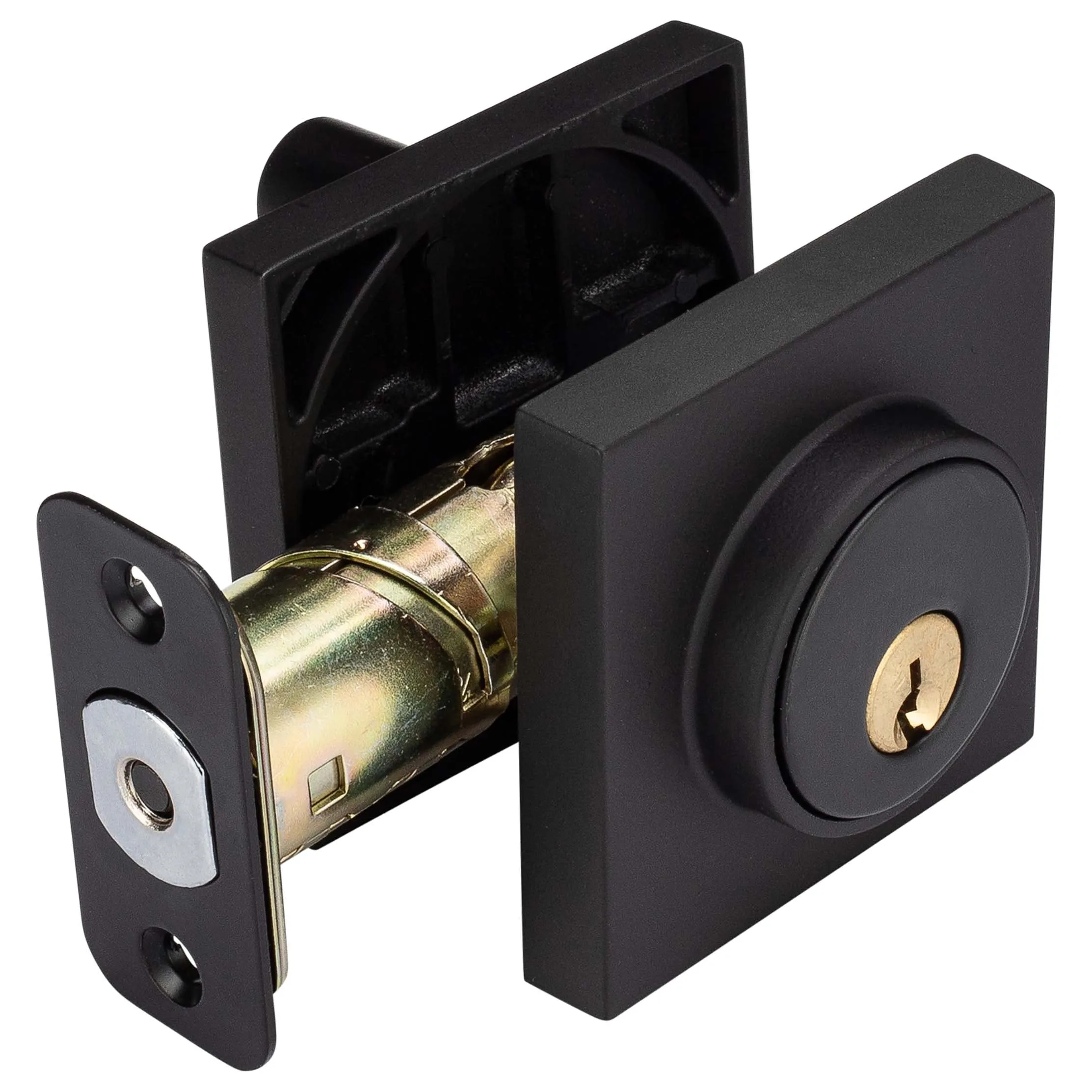 Keyed Single Cylinder Contemporary Deadbolt, Square Escutcheon