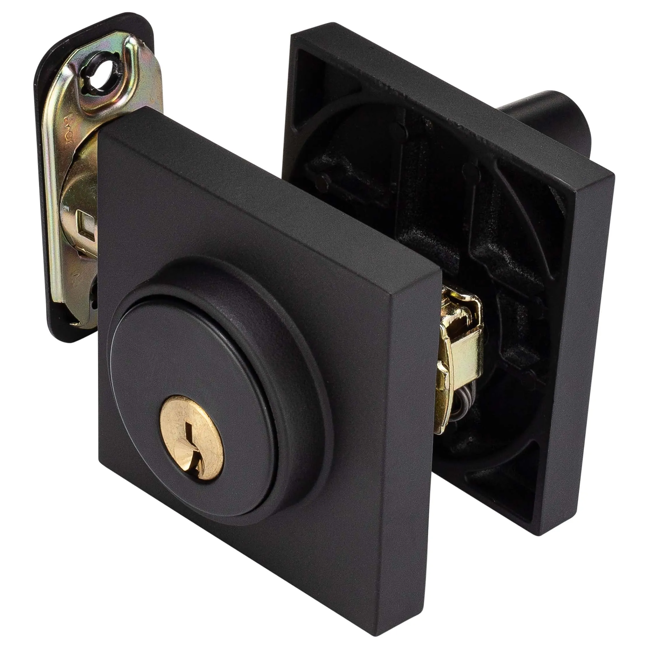 Keyed Single Cylinder Contemporary Deadbolt, Square Escutcheon