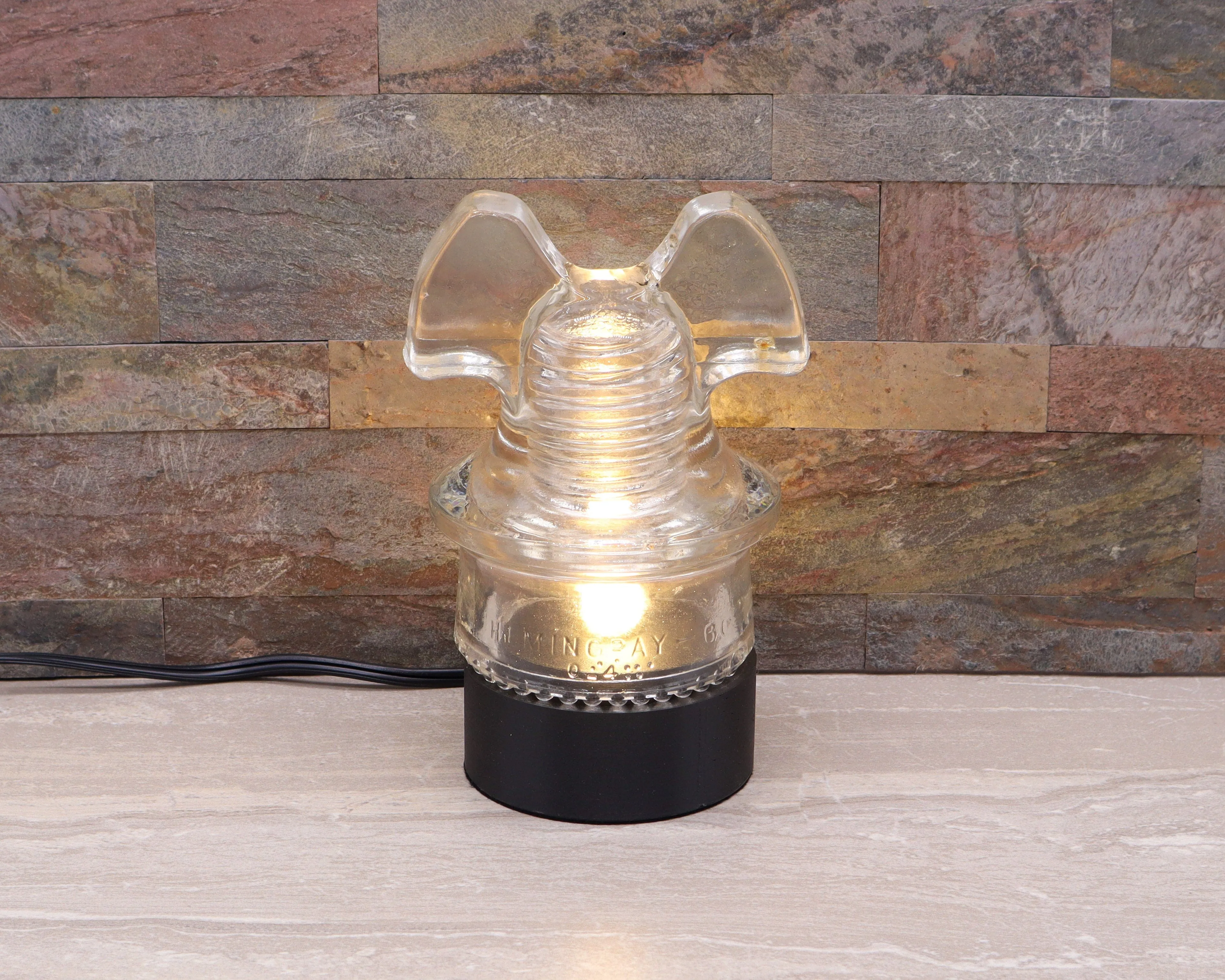 Lamp Base for "Hemingray-60" Glass Insulators, Industrial Lighting, Man Cave Deco, Neo Victorian Lamp design, Cyberpunk Lamp