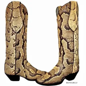 LARRY MAHAN Vintage Python Snakeskin Exotic Tall Knee High Cowboy Western Boots