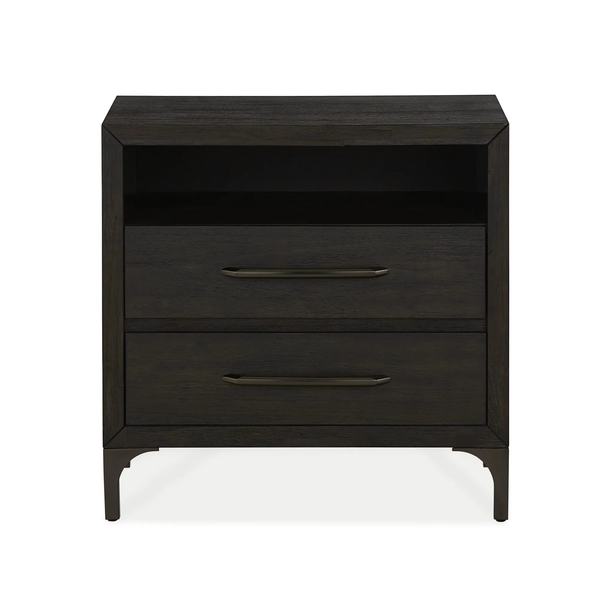 Lucerne Two-Drawer Metal Leg Nightstand in Vintage Coffee