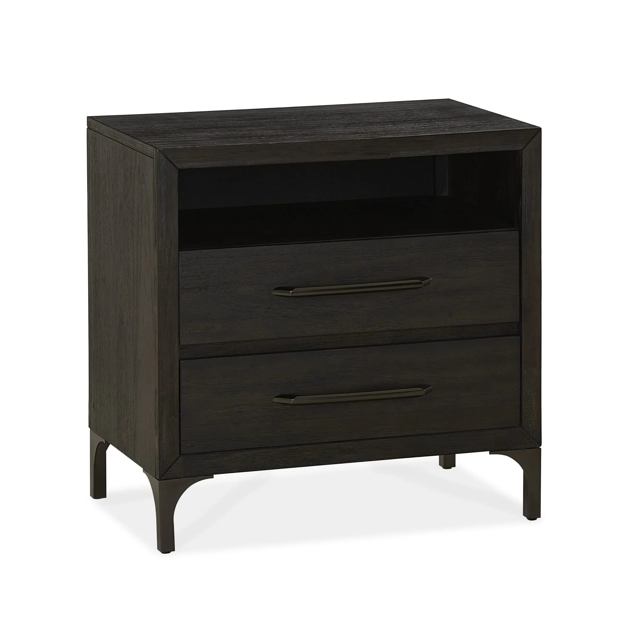 Lucerne Two-Drawer Metal Leg Nightstand in Vintage Coffee