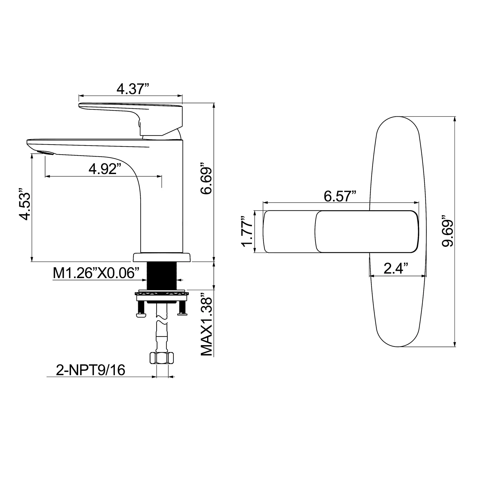 Matte Black Single Handle Bathroom Faucet with Deck Plate RB0876