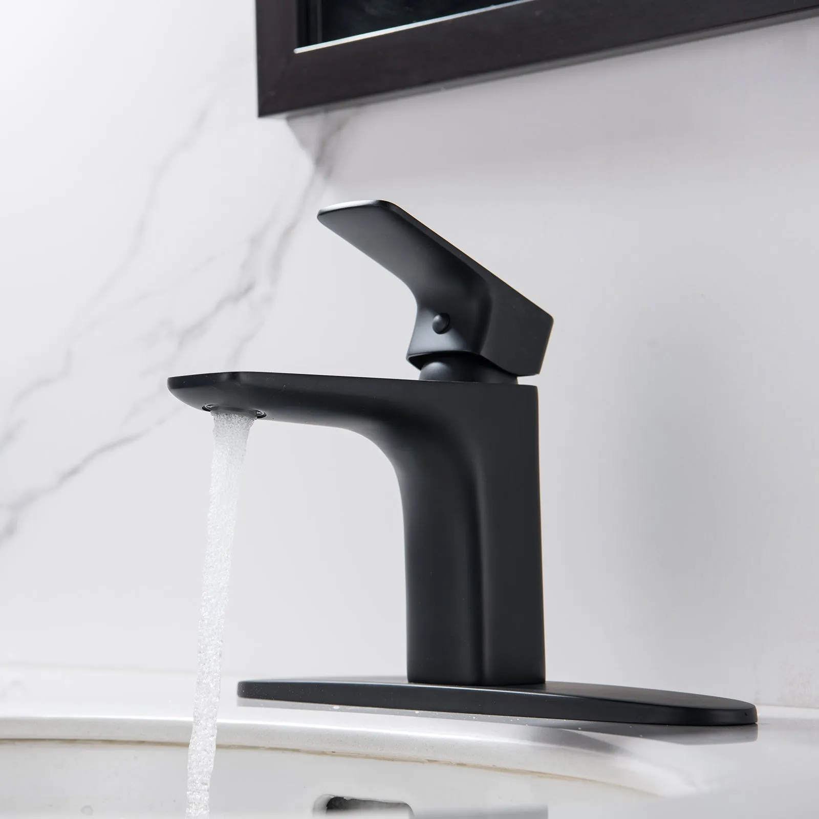 Matte Black Single Handle Bathroom Faucet with Deck Plate RB0876