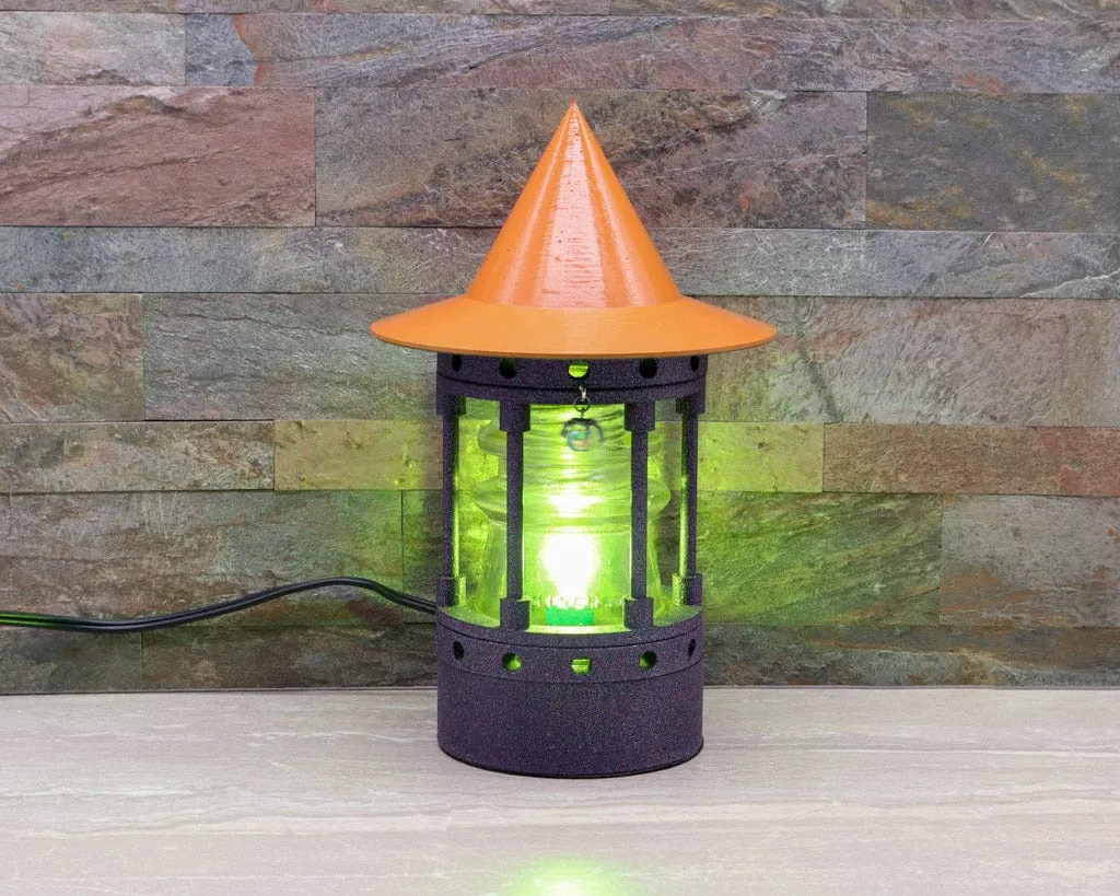 Mystical Middle Ages Witch Tower Lamp with Flickering Orange LED Bulb