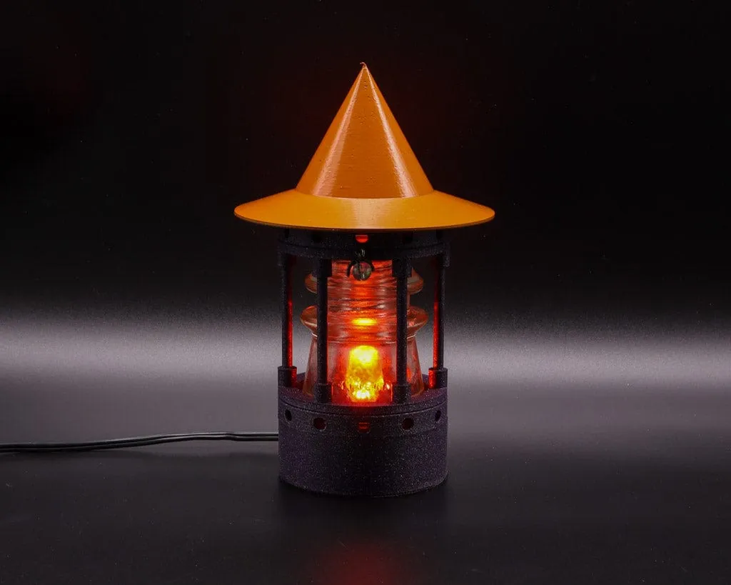 Mystical Middle Ages Witch Tower Lamp with Flickering Orange LED Bulb