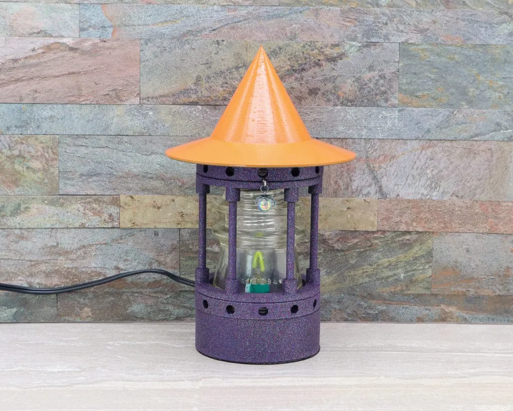 Mystical Middle Ages Witch Tower Lamp with Flickering Orange LED Bulb