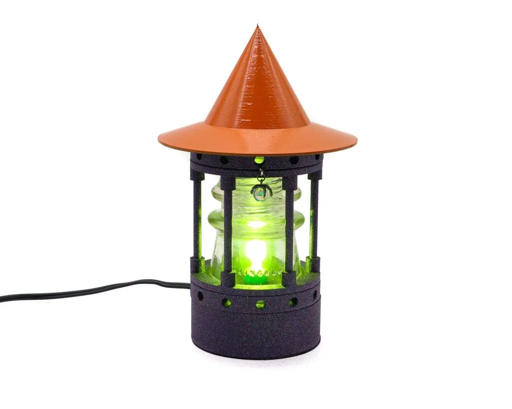 Mystical Middle Ages Witch Tower Lamp with Flickering Orange LED Bulb