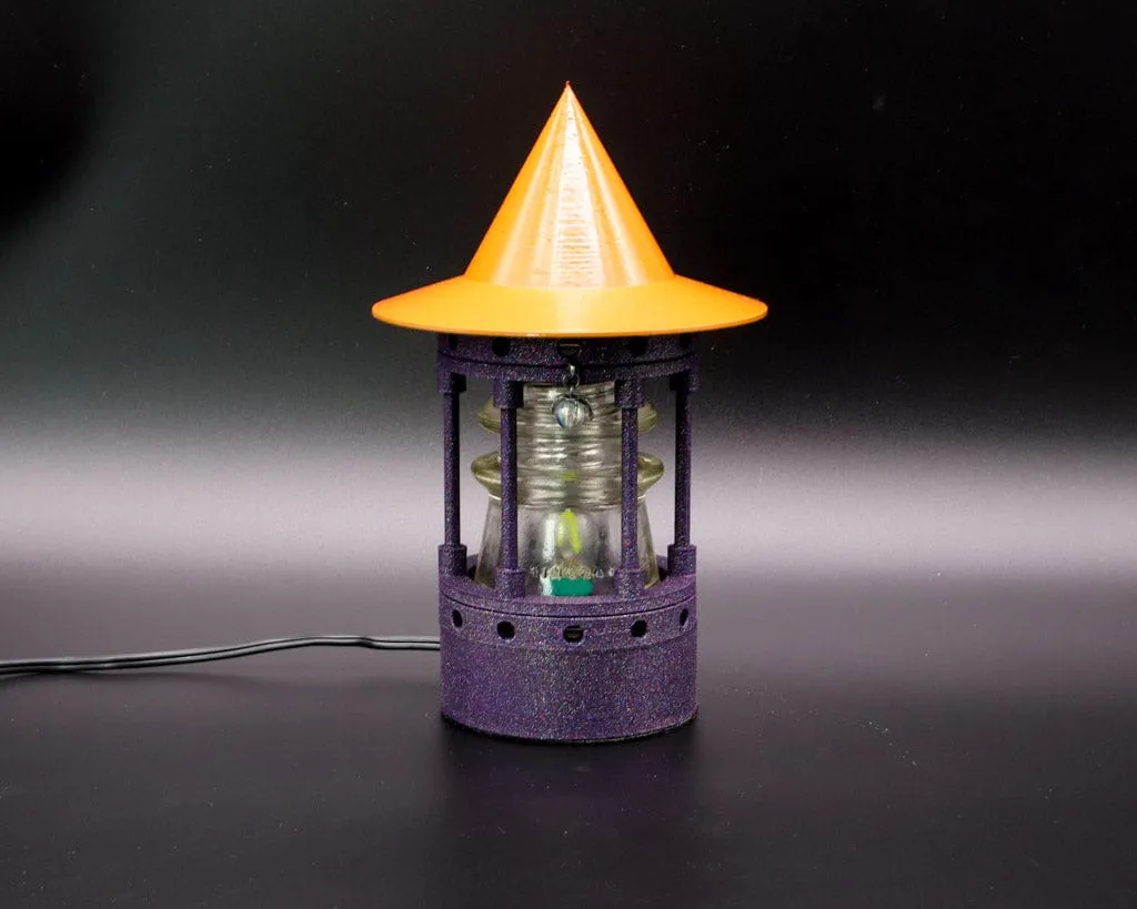 Mystical Middle Ages Witch Tower Lamp with Flickering Orange LED Bulb