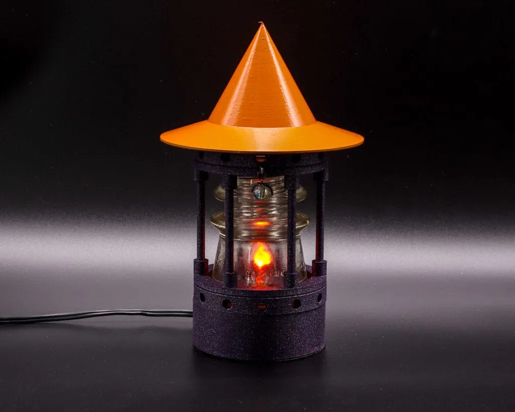 Mystical Middle Ages Witch Tower Lamp with Flickering Orange LED Bulb