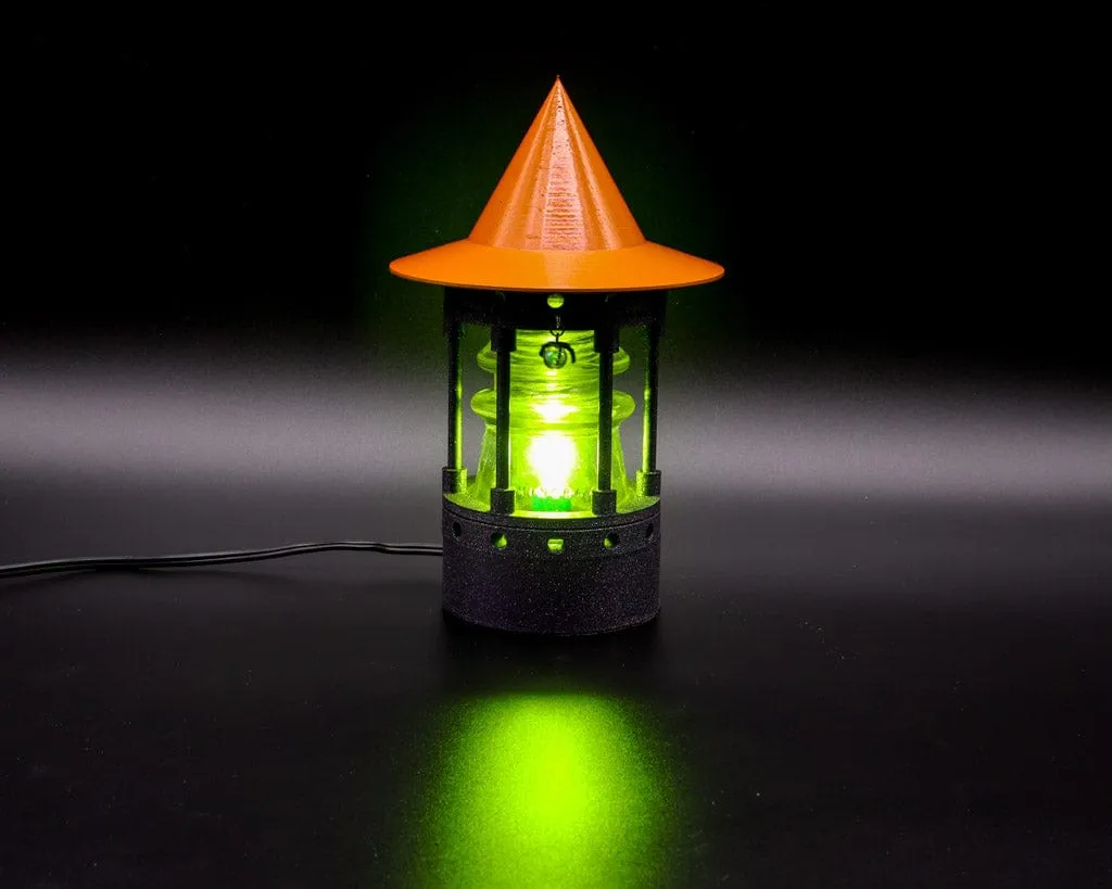 Mystical Middle Ages Witch Tower Lamp with Flickering Orange LED Bulb