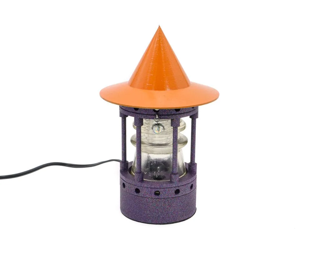 Mystical Middle Ages Witch Tower Lamp with Flickering Orange LED Bulb