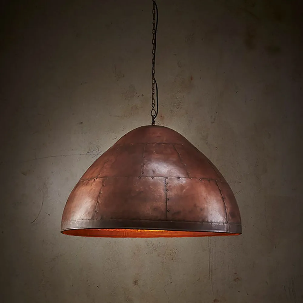 P51 Medium - Antique Copper - Iron Riveted Dome Pendant Light