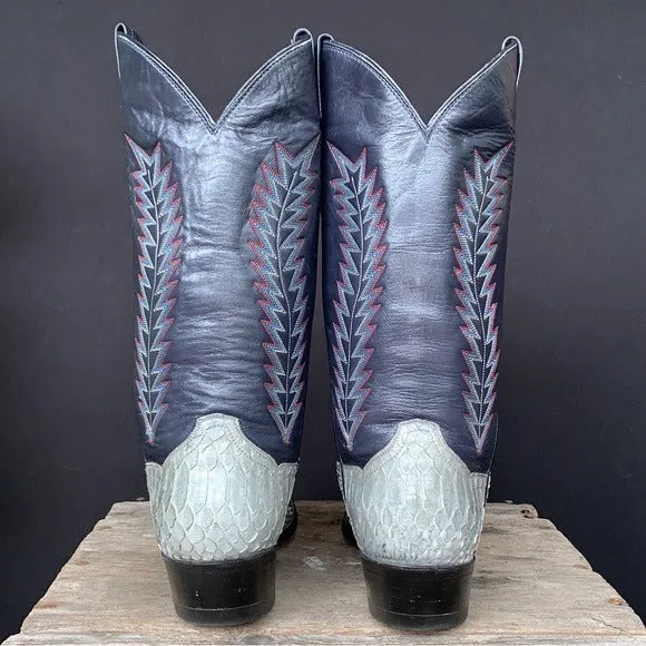 PANHANDLE SLIM Vintage Gray Snakeskin Exotic Leather Tall Cowboy Western Boots