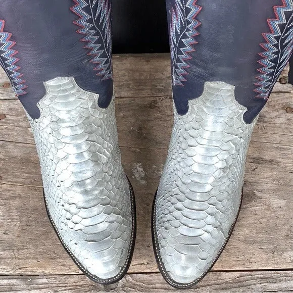 PANHANDLE SLIM Vintage Gray Snakeskin Exotic Leather Tall Cowboy Western Boots