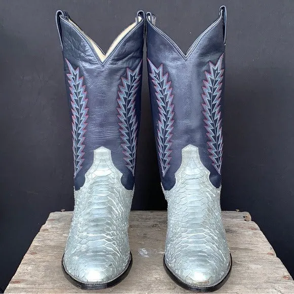 PANHANDLE SLIM Vintage Gray Snakeskin Exotic Leather Tall Cowboy Western Boots