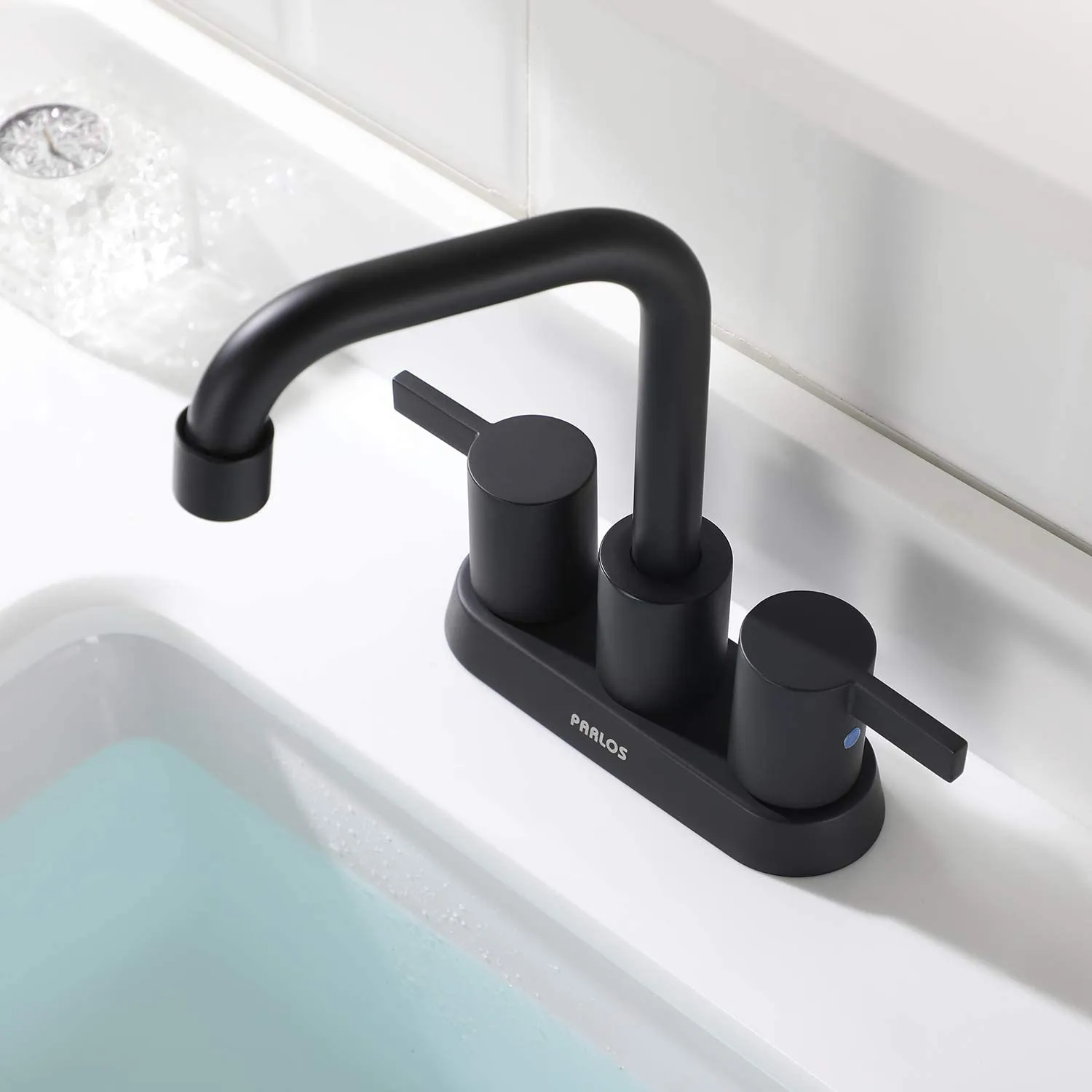 PARLOS 2-handle Matte Black Bathroom Faucet for Lavatory with Pop-up Sink Drain and Faucet Supply Lines, 1431604