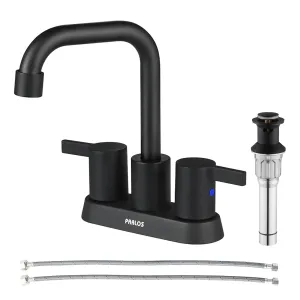 PARLOS 2-handle Matte Black Bathroom Faucet for Lavatory with Pop-up Sink Drain and Faucet Supply Lines, 1431604