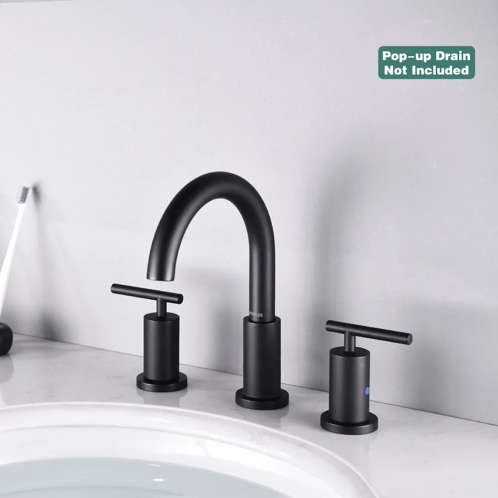 PARLOS 2-Handle Widespread 8 inch Bathroom Sink Faucet 3 Hole Vanity Faucet with cUPC Faucet Supply Lines, Matte Black, 1433104D