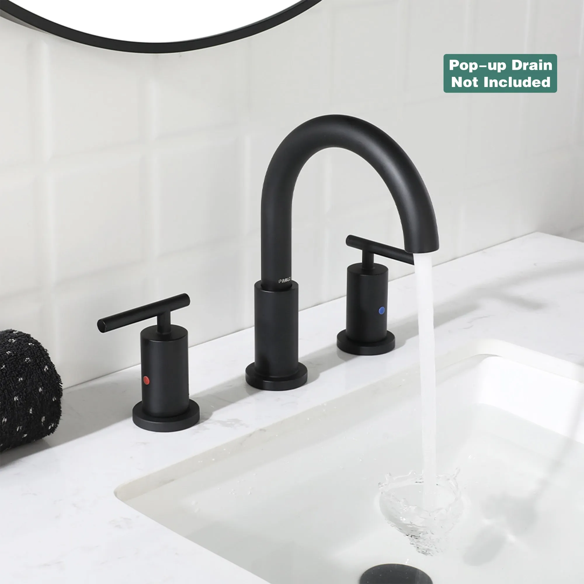 PARLOS 2-Handle Widespread 8 inch Bathroom Sink Faucet 3 Hole Vanity Faucet with cUPC Faucet Supply Lines, Matte Black, 1433104D