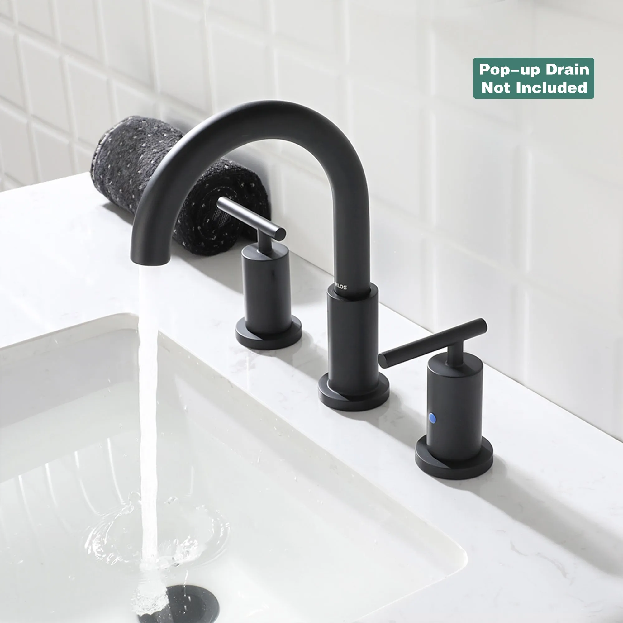 PARLOS 2-Handle Widespread 8 inch Bathroom Sink Faucet 3 Hole Vanity Faucet with cUPC Faucet Supply Lines, Matte Black, 1433104D