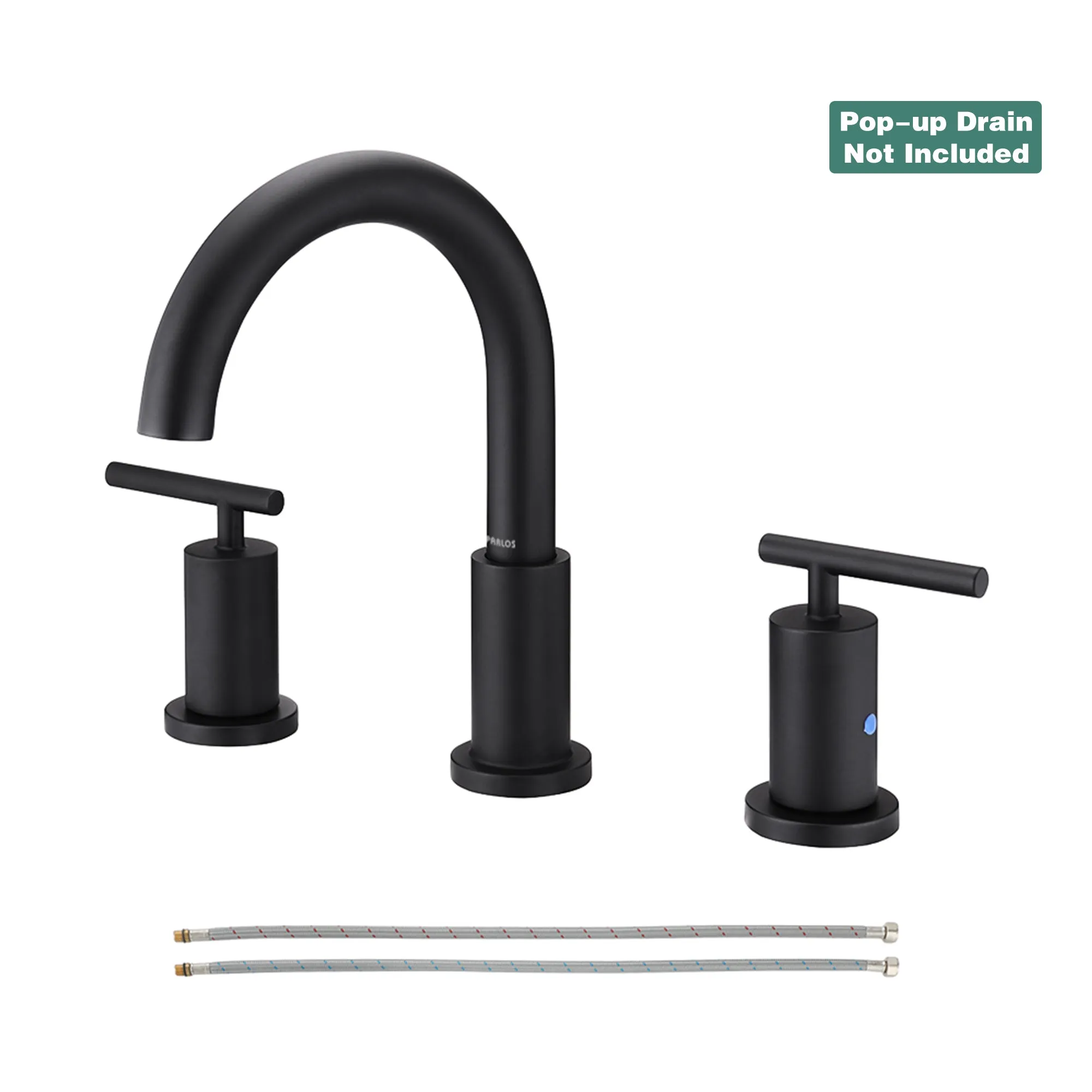 PARLOS 2-Handle Widespread 8 inch Bathroom Sink Faucet 3 Hole Vanity Faucet with cUPC Faucet Supply Lines, Matte Black, 1433104D