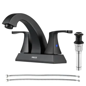 PARLOS 2 Handles Bathroom Faucet with Pop-up Drain and Faucet Supply Lines, Matte Black, 1.2 GPM Flow Rate (14255P)