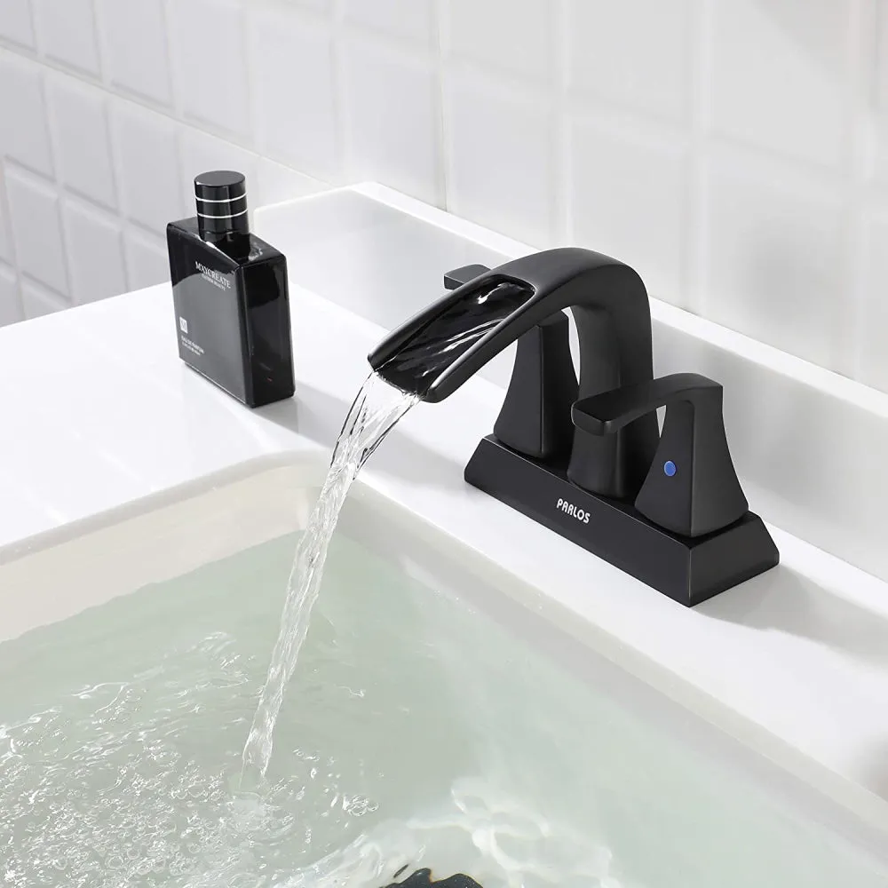 PARLOS 2 Handles Waterfall Bathroom Faucet with Pop-up Drain and Faucet Supply Lines, Matte Black, Doris (1406804)